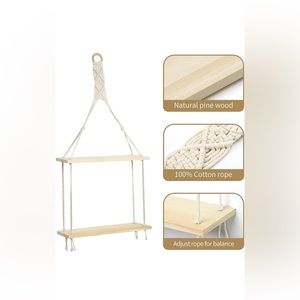 Hanging rope wooden two tier shelf